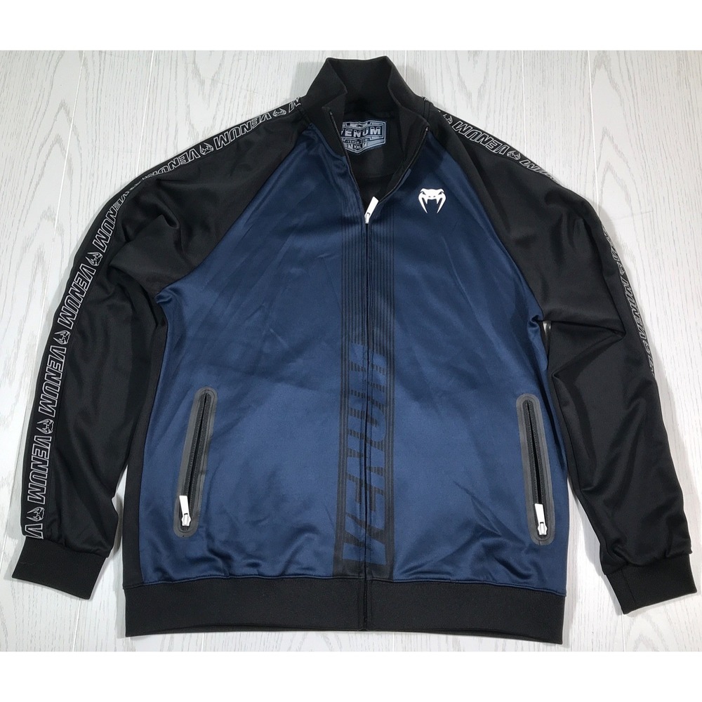 Venum Full Zip Track Jacket Mens XXL Black Blue Mock Neck Pockets MMA Athleisure